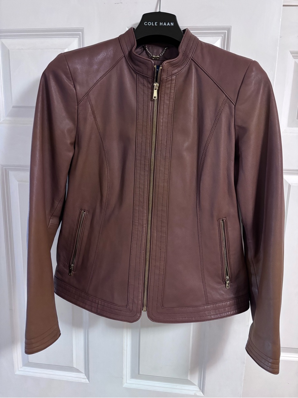 Cole Haan Mauve Leather Zip-Front Jacket